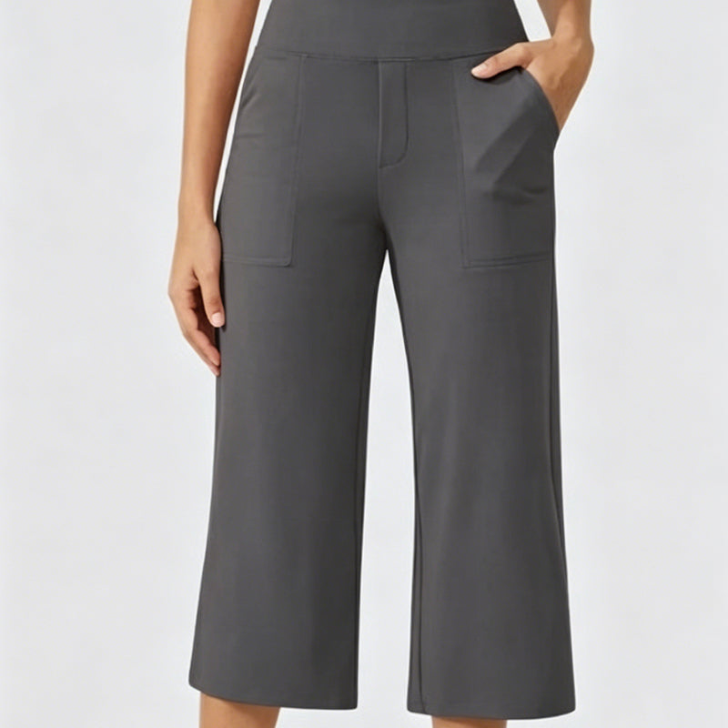 Pantalon décontracté large raccourci pour femme - poches latérales, respirant et polyvalent