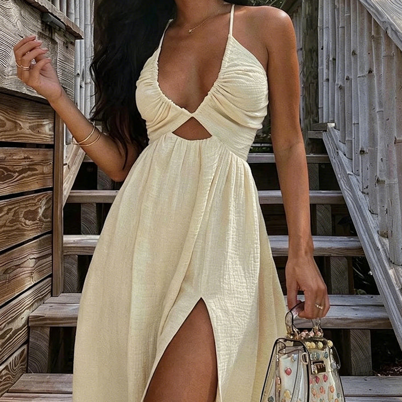 Sexy damesmaxijurk met v-hals voor de zomer