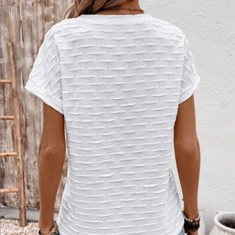 Top elegante de manga corta y cuello de pico para mujer