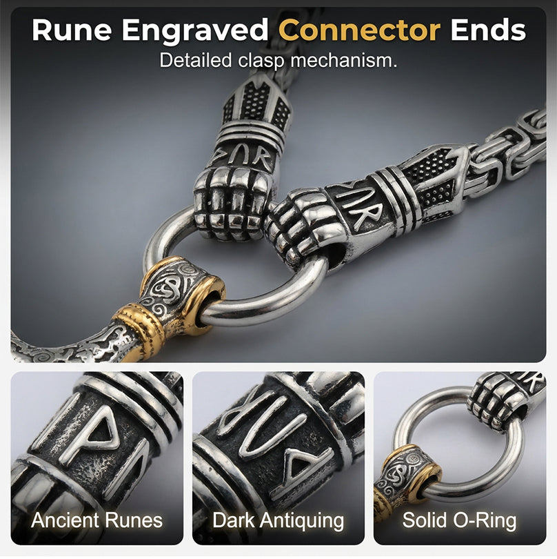 Viking Thor Hammer Pendant Necklace Stainless Steel Byzantine Chain