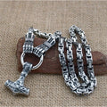 Viking Thor Hammer Pendant Necklace Stainless Steel Byzantine Chain