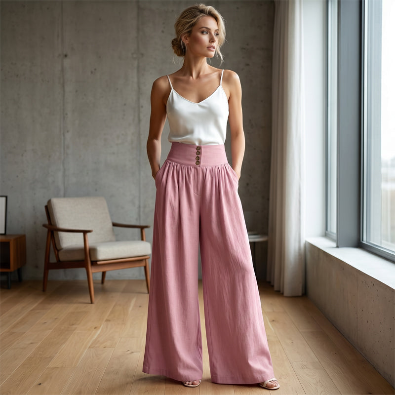 Pantalones de mujer de cintura alta, plisados y de pierna ancha