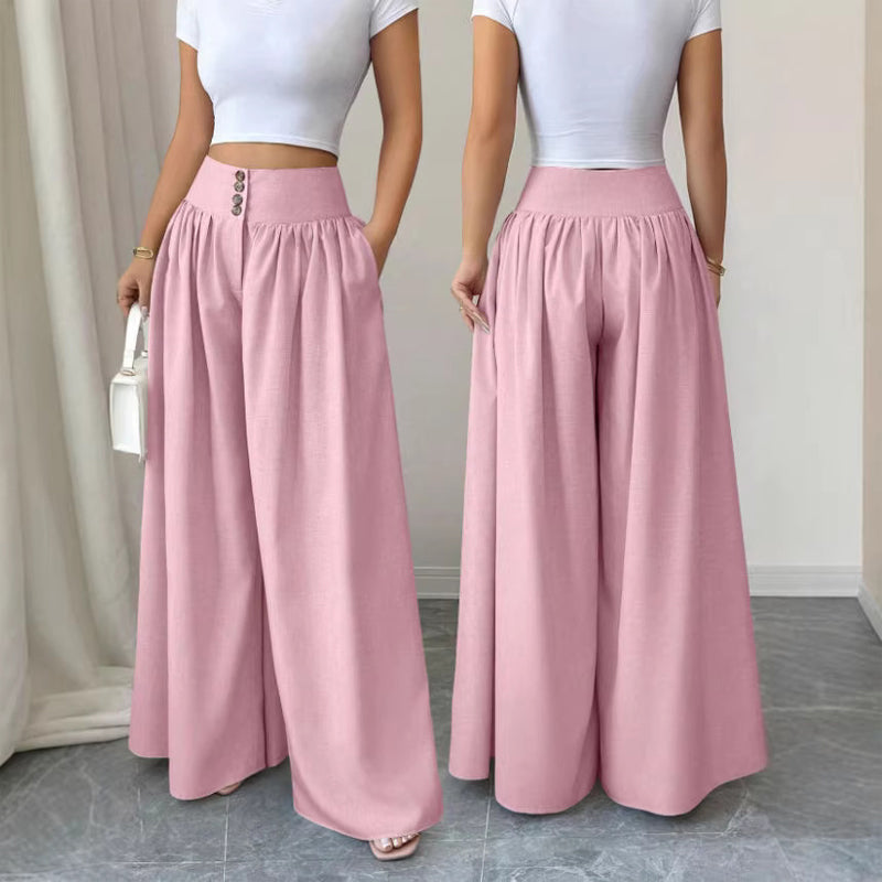 Pantalones de mujer de cintura alta, plisados y de pierna ancha
