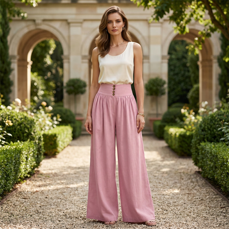 Pantalones de mujer de cintura alta, plisados y de pierna ancha