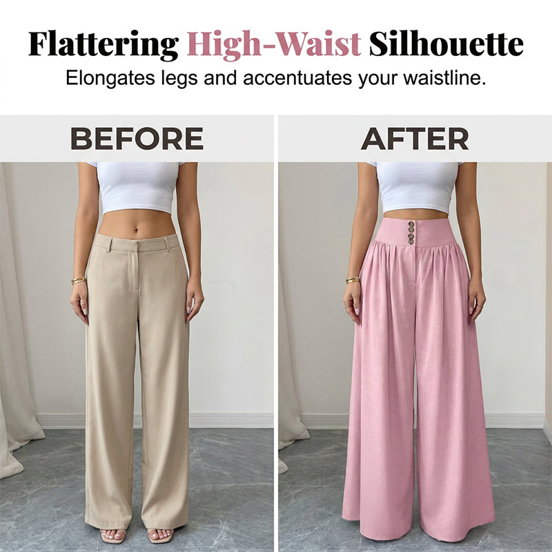Pantalones de mujer de cintura alta, plisados y de pierna ancha