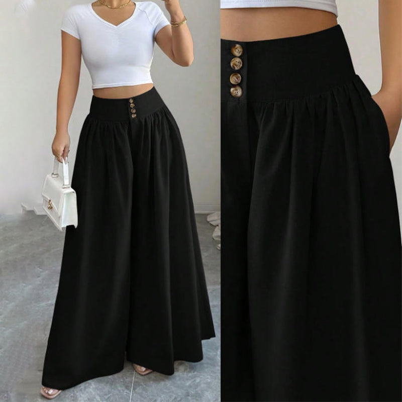 Pantalones de mujer de cintura alta, plisados y de pierna ancha