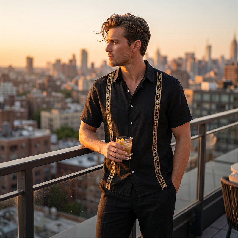 Completo da uomo di camicia e pantaloni traspiranti, 2 pezzi