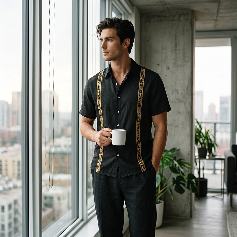 Completo da uomo di camicia e pantaloni traspiranti, 2 pezzi