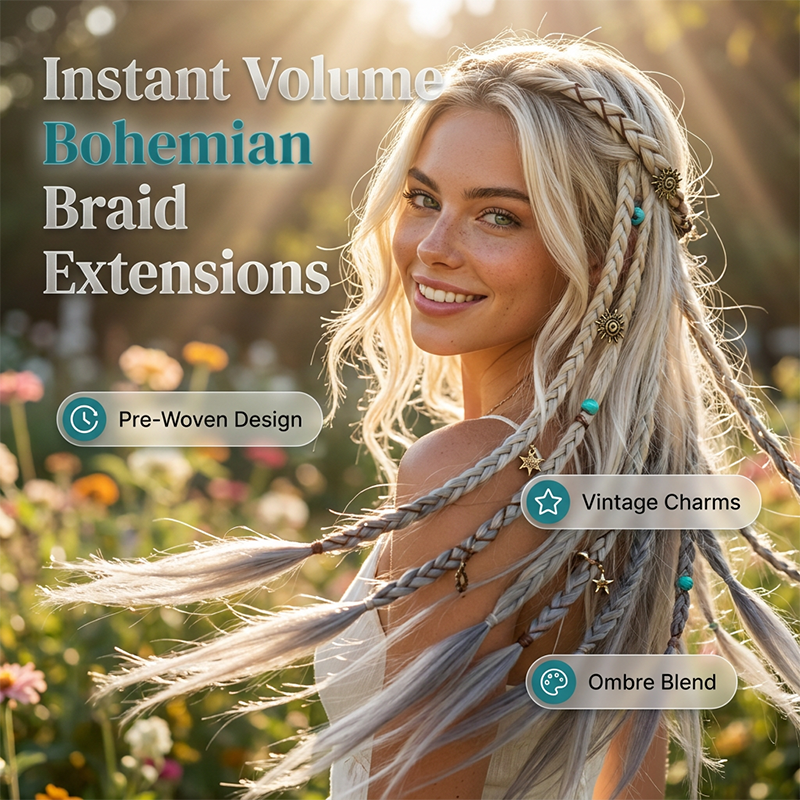Vooraf ingevlochten hairextensions in Maillard-stijl - Bohemian vlechten, metallic accenten, klaar voor festivals