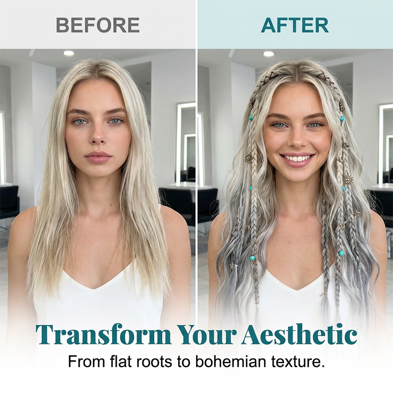 Extension per capelli pre-intrecciate in stile Maillard - Treccine bohémien, dettagli metallici, perfette per i festival