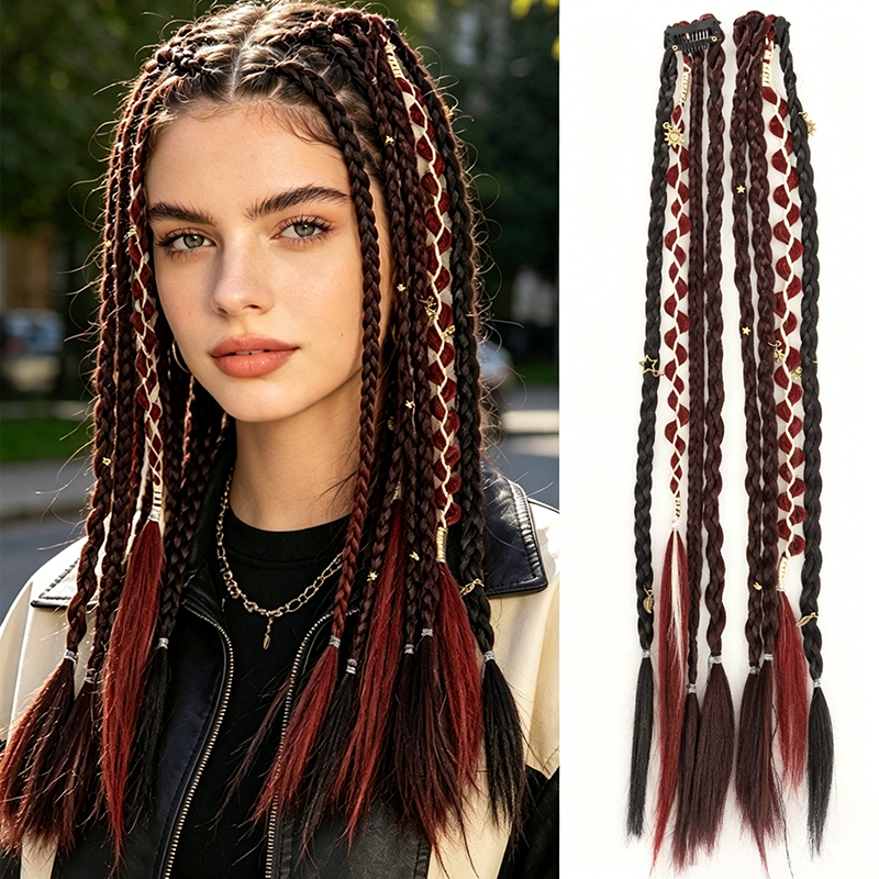 Vooraf ingevlochten hairextensions in Maillard-stijl - Bohemian vlechten, metallic accenten, klaar voor festivals
