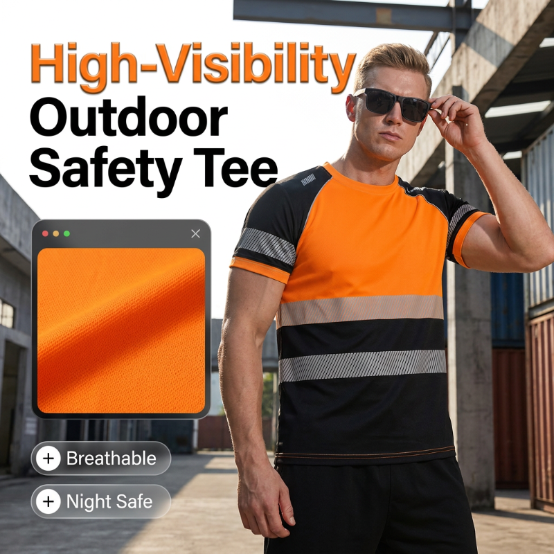T-shirt de sport fluorescent à empiècements de couleur pour homme, haut de sécurité d’extérieur