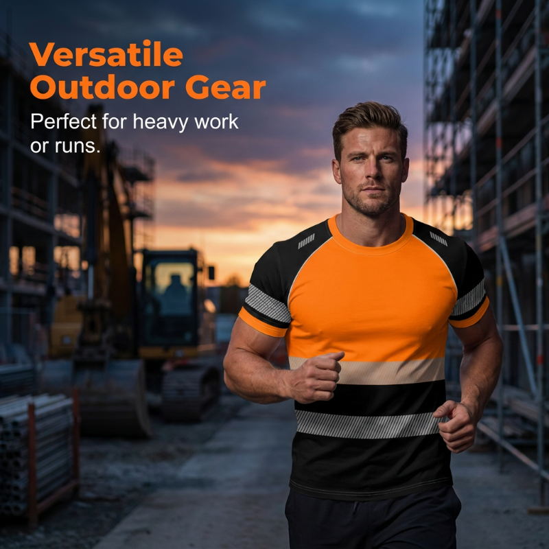 T-shirt de sport fluorescent à empiècements de couleur pour homme, haut de sécurité d’extérieur