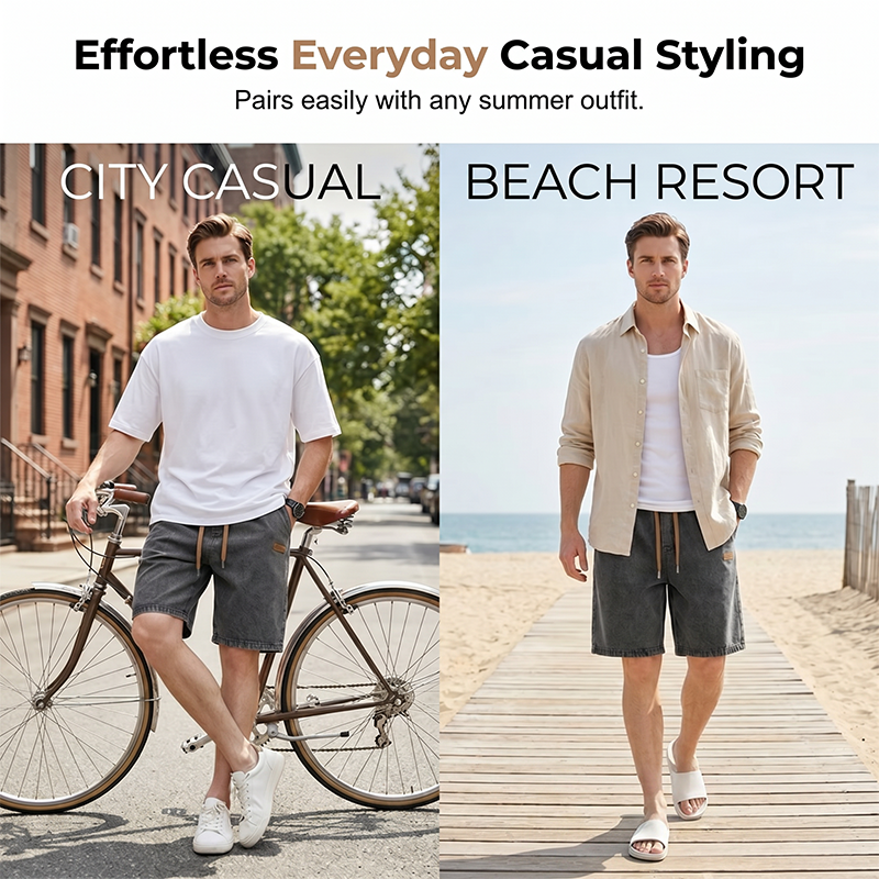 Lichte denimshorts voor heren voor de zomer, losse pasvorm, casual vijfpuntsbroek