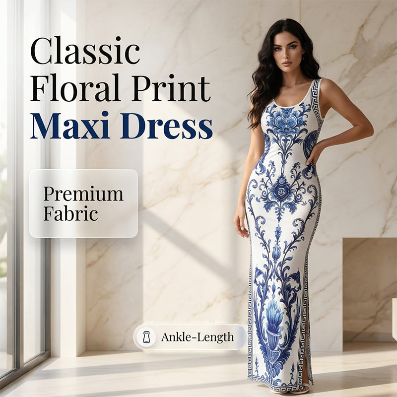 Vestido largo clásico con estampado floral para mujer
