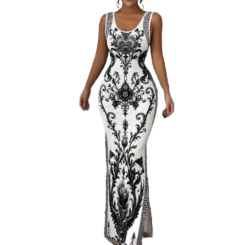 Vestido largo clásico con estampado floral para mujer