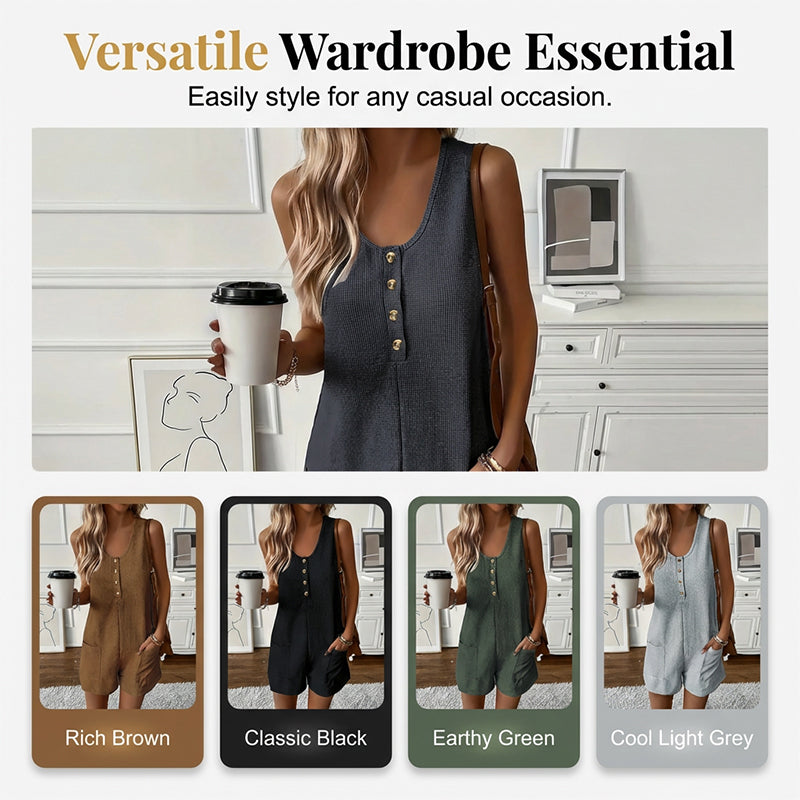 Mouwloze jumpsuit voor dames met knoopsluiting aan de voorkant