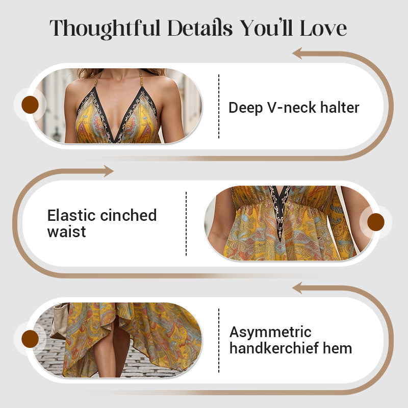 New Arrival Women's Boho Deep V Halter Maxi Dress