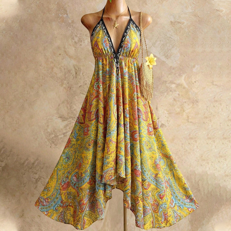 New Arrival Women's Boho Deep V Halter Maxi Dress