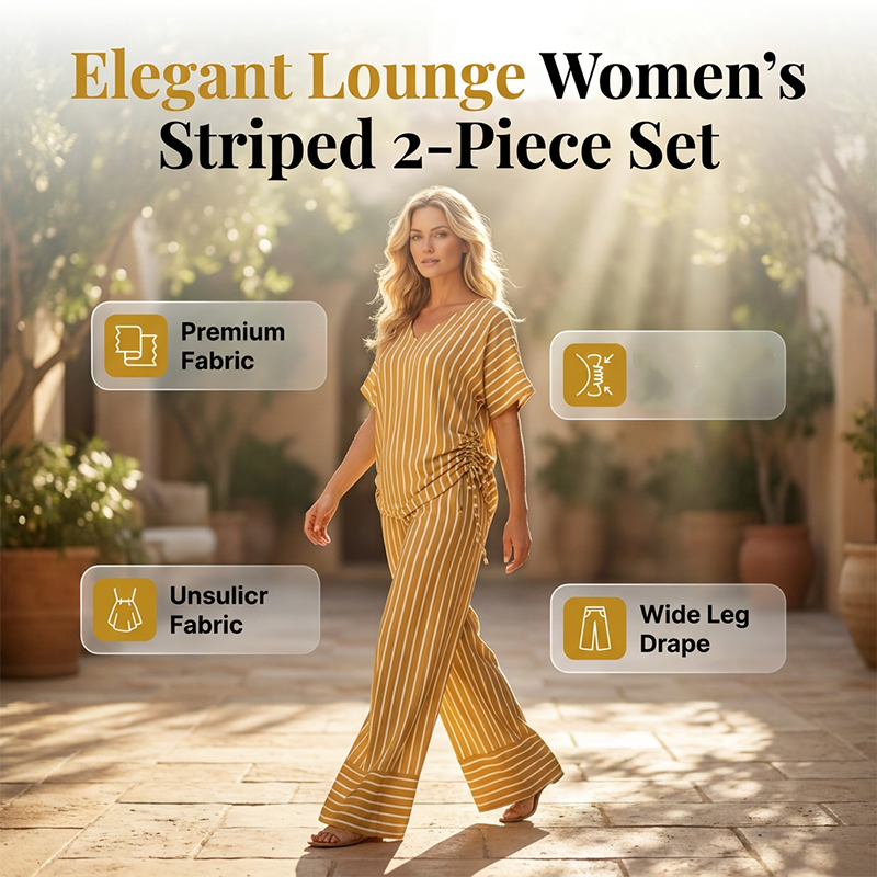 Women¡¯s Striped 2-Piece Set Top & Wide Leg Pants