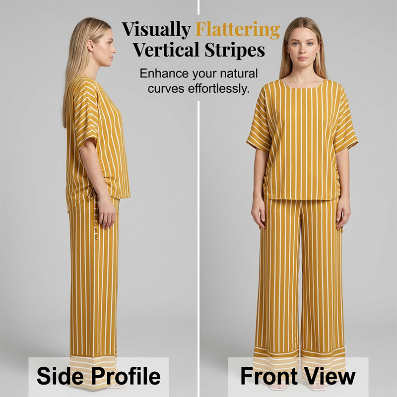 Women¡¯s Striped 2-Piece Set Top & Wide Leg Pants