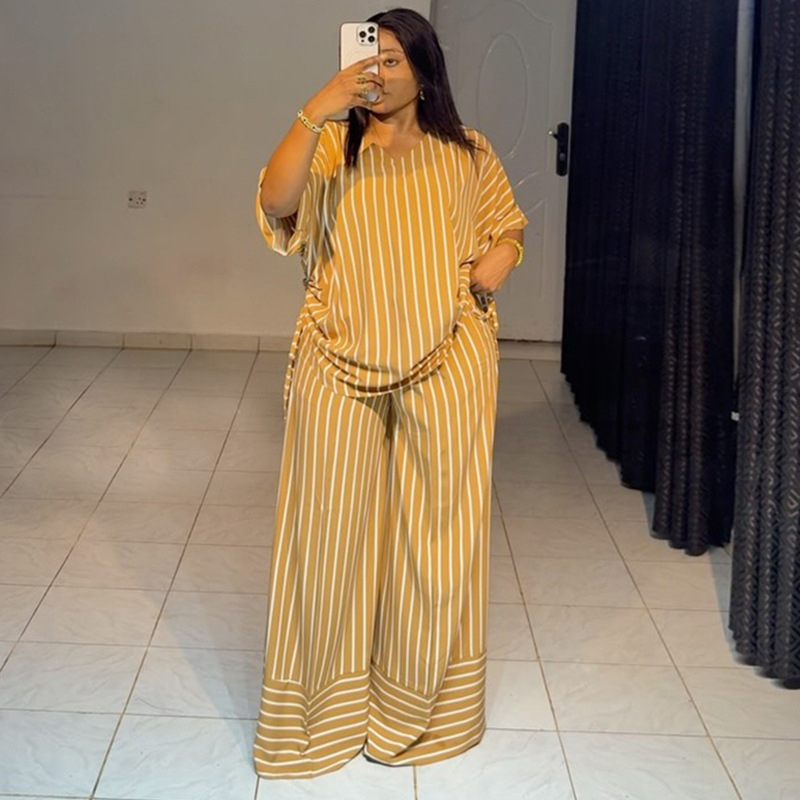 Women¡¯s Striped 2-Piece Set Top & Wide Leg Pants