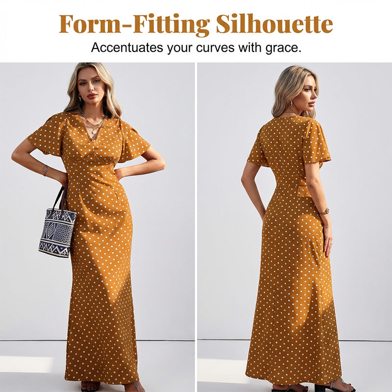 Abito maxi da donna con scollo a V e pois