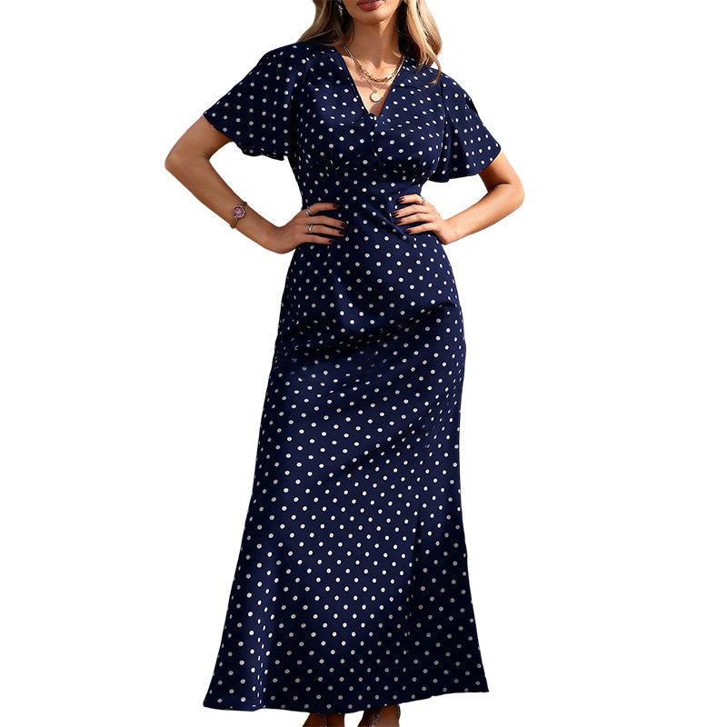Abito maxi da donna con scollo a V e pois