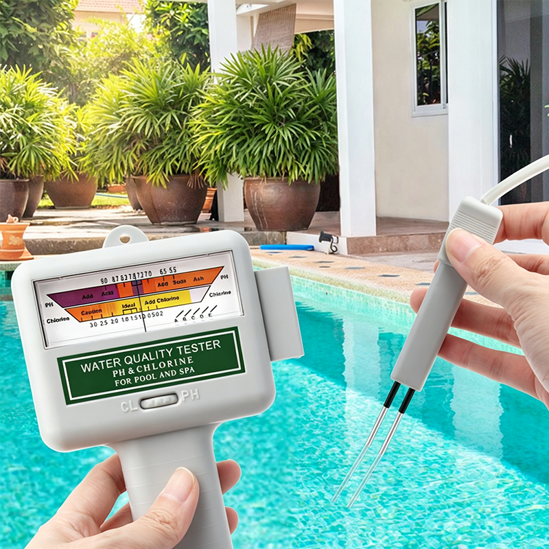 Probador de pH y cloro ¨C sondas dobles, cable retráctil, portátil, para piscinas y spas