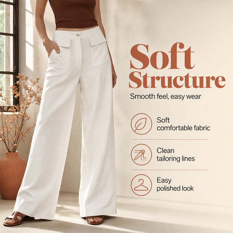 Pantalon décontracté ample en coton et lin pour femme