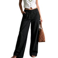 Pantalon décontracté ample en coton et lin pour femme