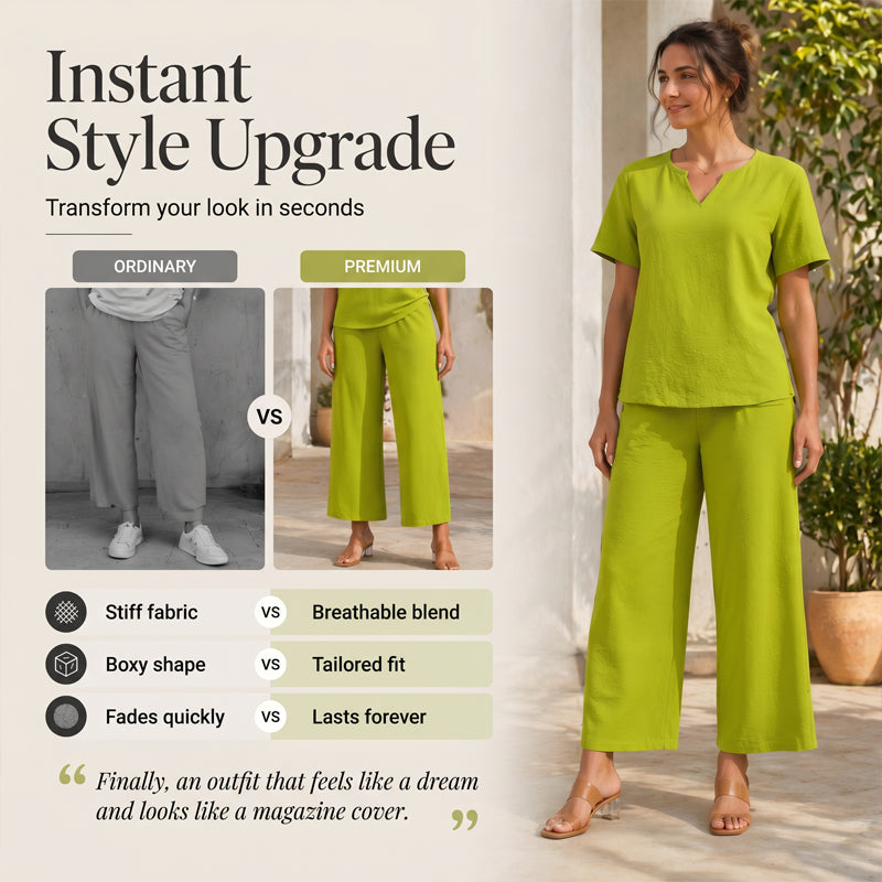 Completo da donna con top con scollo a V e pantaloni a gamba larga