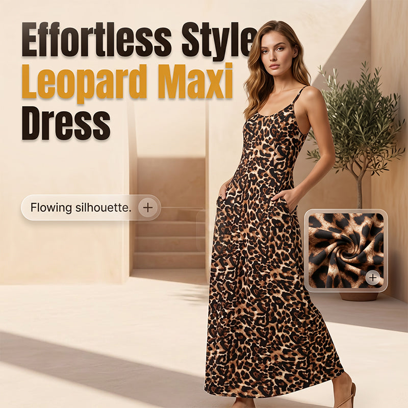 Women's Leopard Print Spaghetti Strap Maxi Dress