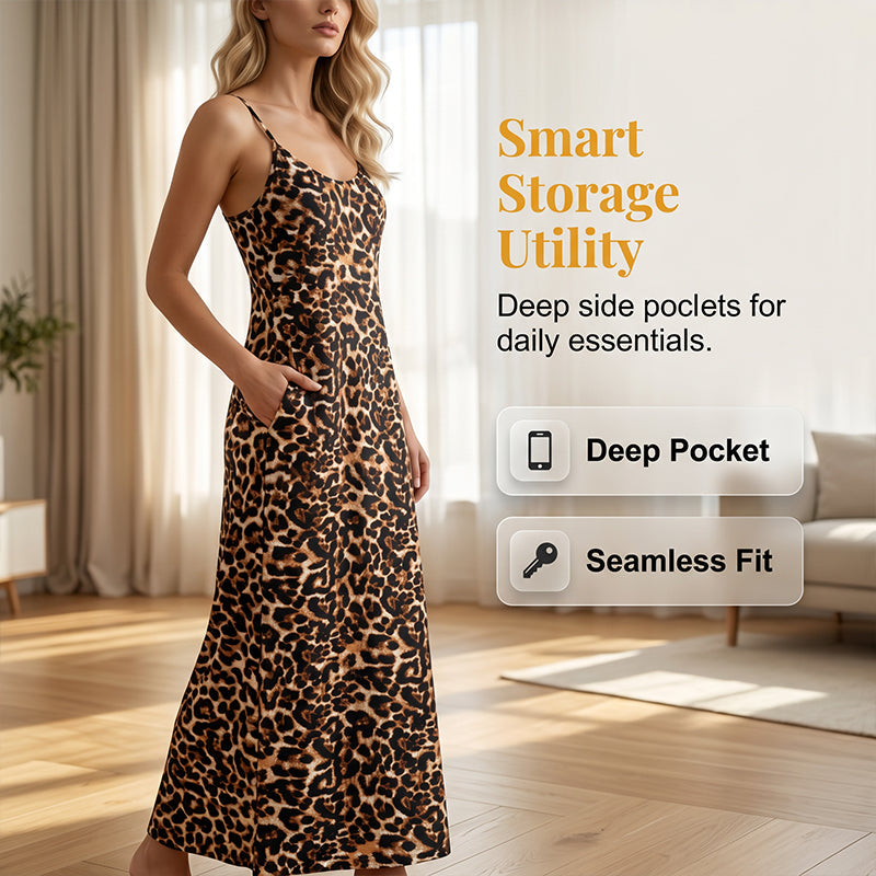 Women's Leopard Print Spaghetti Strap Maxi Dress