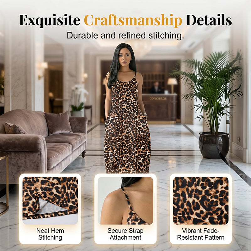Women's Leopard Print Spaghetti Strap Maxi Dress