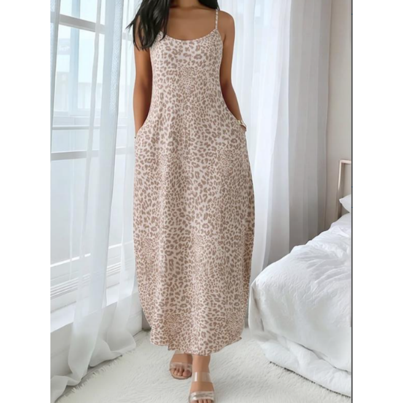 Women's Leopard Print Spaghetti Strap Maxi Dress