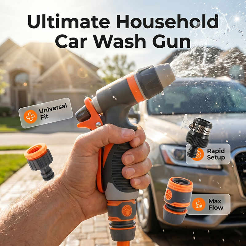 Pistola de agua para lavar el coche en casa: pulverización ajustable, agarre antideslizante y conectores universales para limpiar fácilmente el hogar y el vehículo
