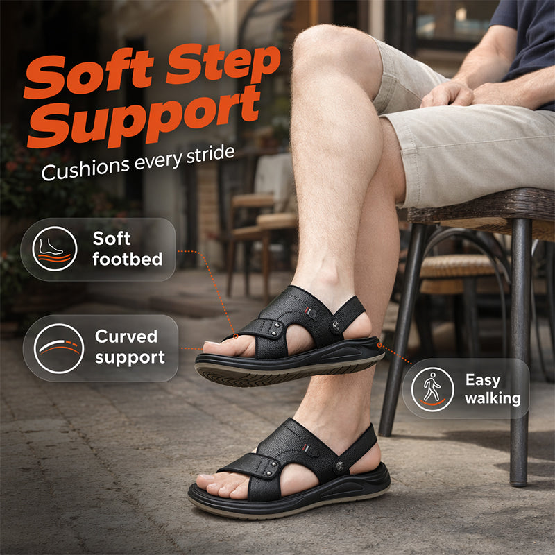 Leren herensandalen, 2-in-1, instapmodel, outdoorslippers voor het strand