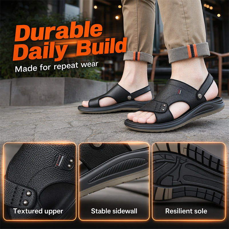 Leren herensandalen, 2-in-1, instapmodel, outdoorslippers voor het strand