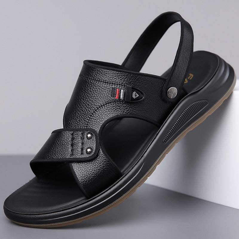 Leren herensandalen, 2-in-1, instapmodel, outdoorslippers voor het strand