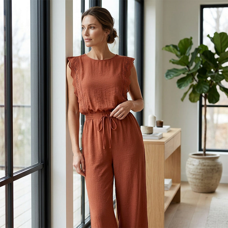 Conjunto de top sin mangas y pantalones de pierna ancha para mujer