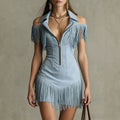 Abito vintage da donna con frange in finta pelle scamosciata