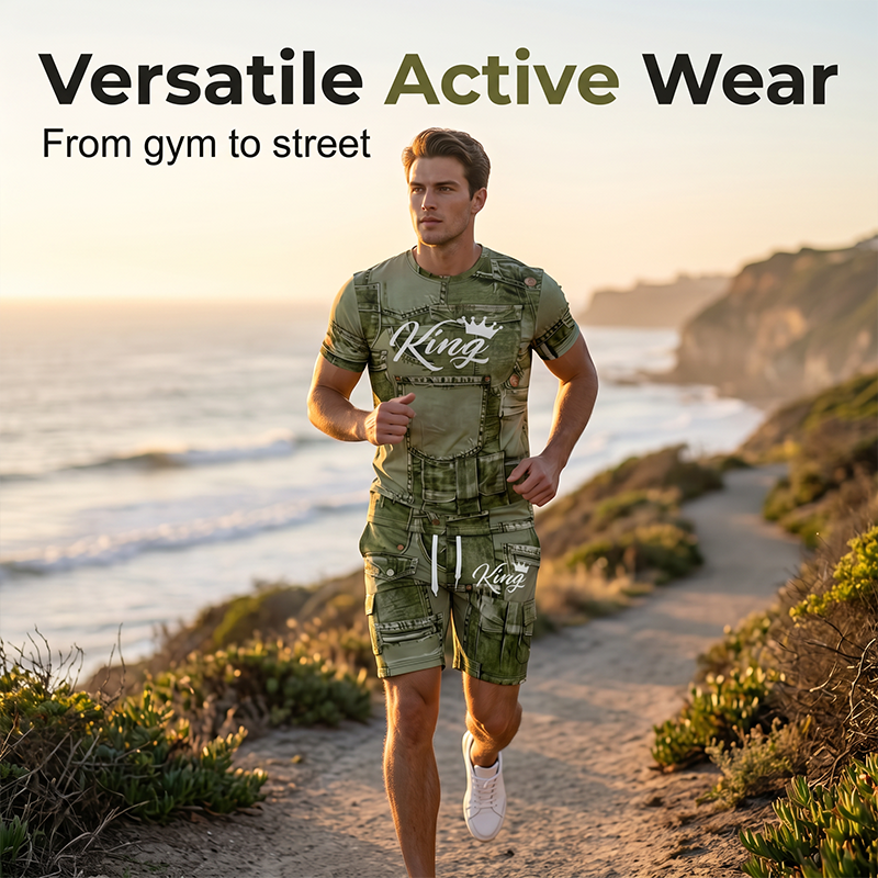 Casual set met T-shirt en shorts met denimlook voor heren
