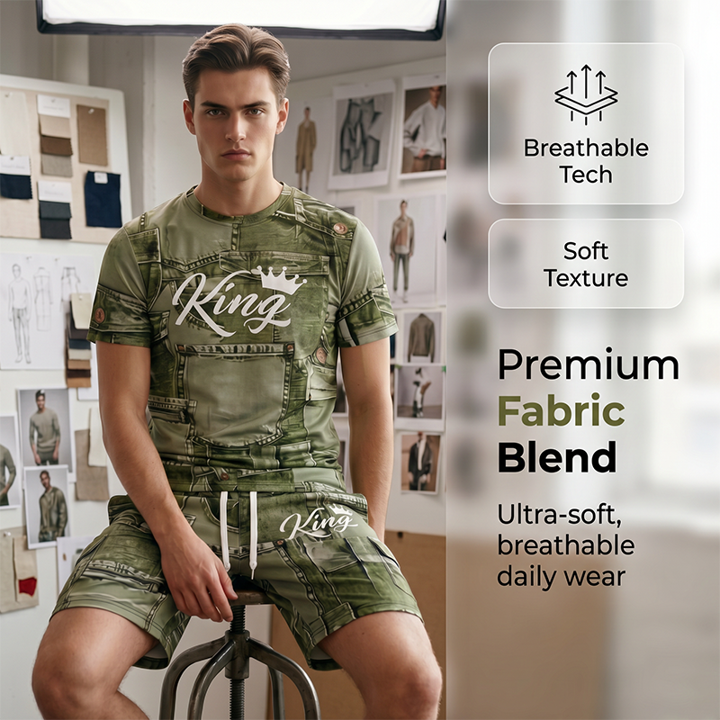 Casual set met T-shirt en shorts met denimlook voor heren