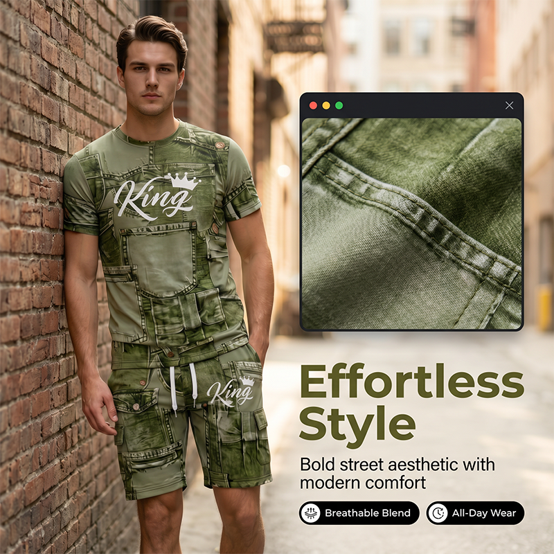 Casual set met T-shirt en shorts met denimlook voor heren