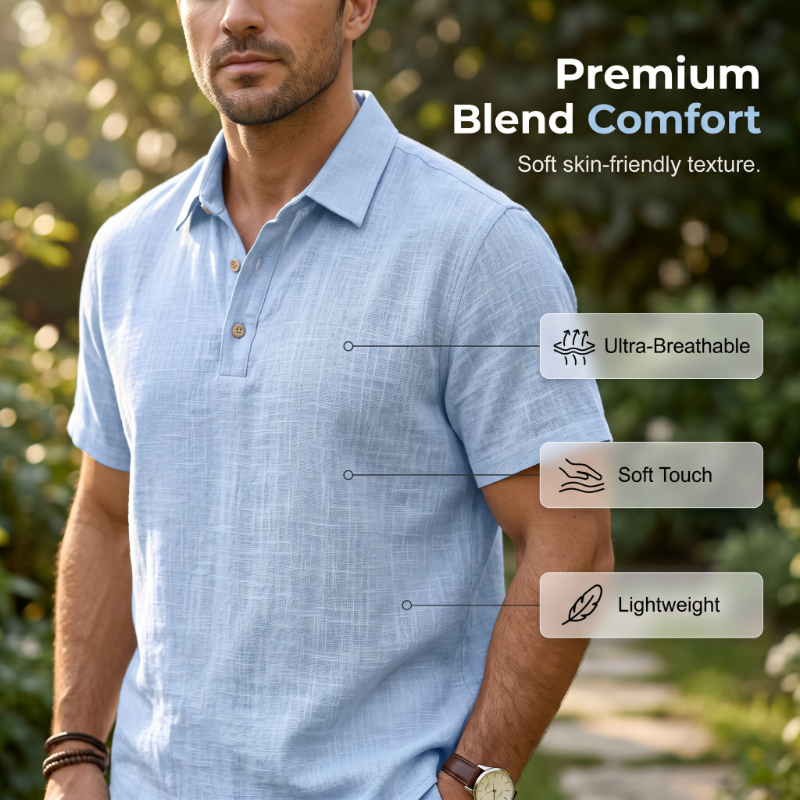 Completo estivo da uomo in lino con camicia ampia e pantaloncini cargo, composto da due pezzi