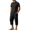Completo estivo da uomo in lino con camicia ampia e pantaloncini cargo, composto da due pezzi