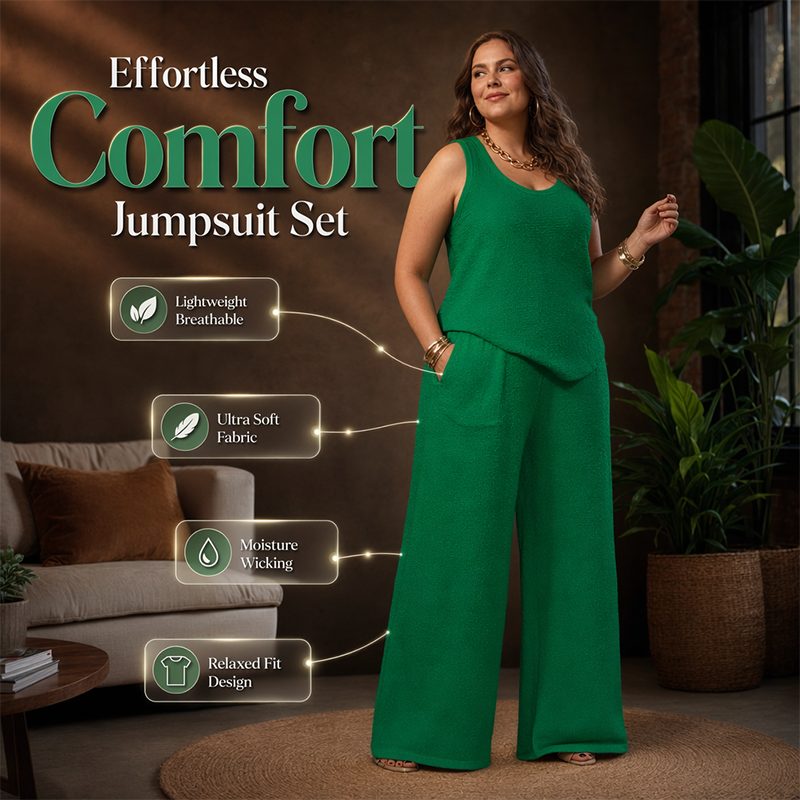 Dames plus-size set met structuurhemdje en broek met relaxte pasvorm