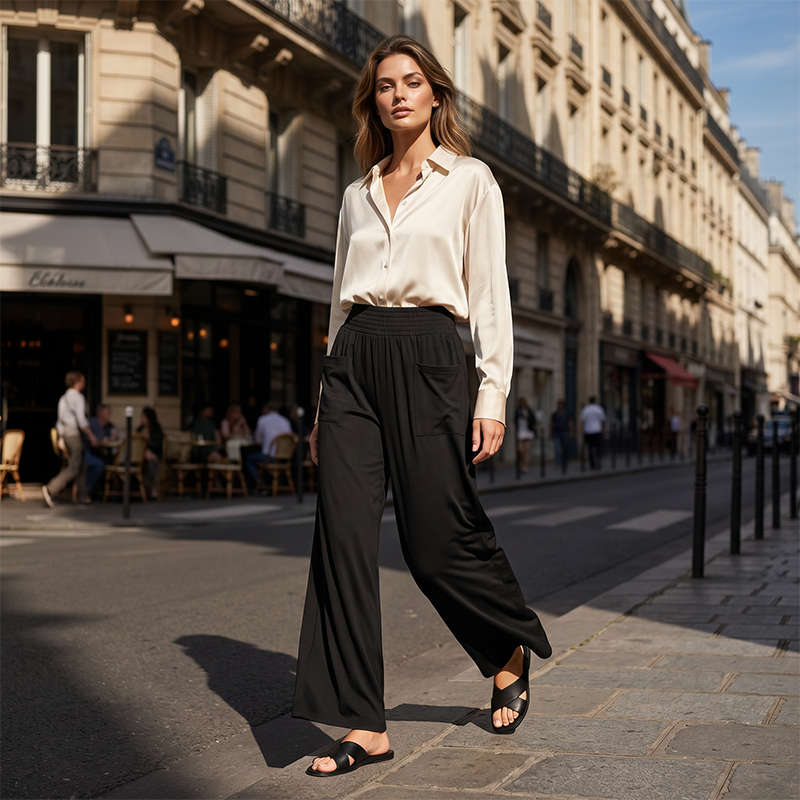 Pantalones informales de pierna ancha para mujer