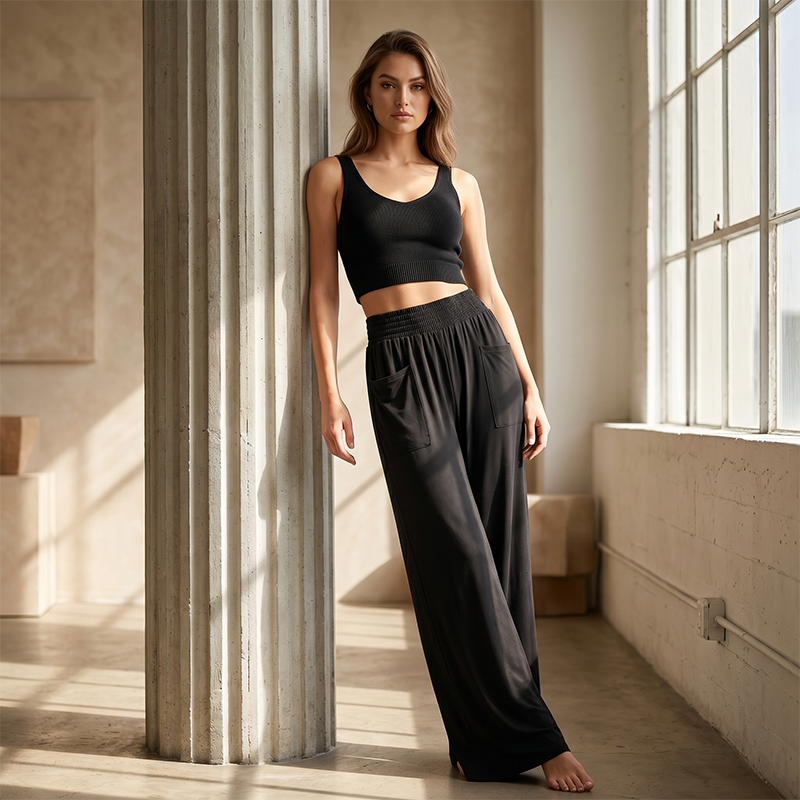 Pantalones informales de pierna ancha para mujer